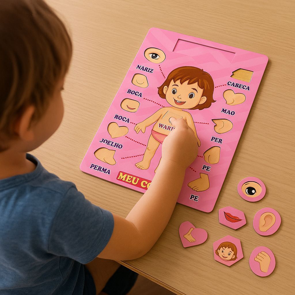 Quebra Cabeça Mdf Brinquedo Pedagógico Infantil Educacional Rosa Menina 3D
