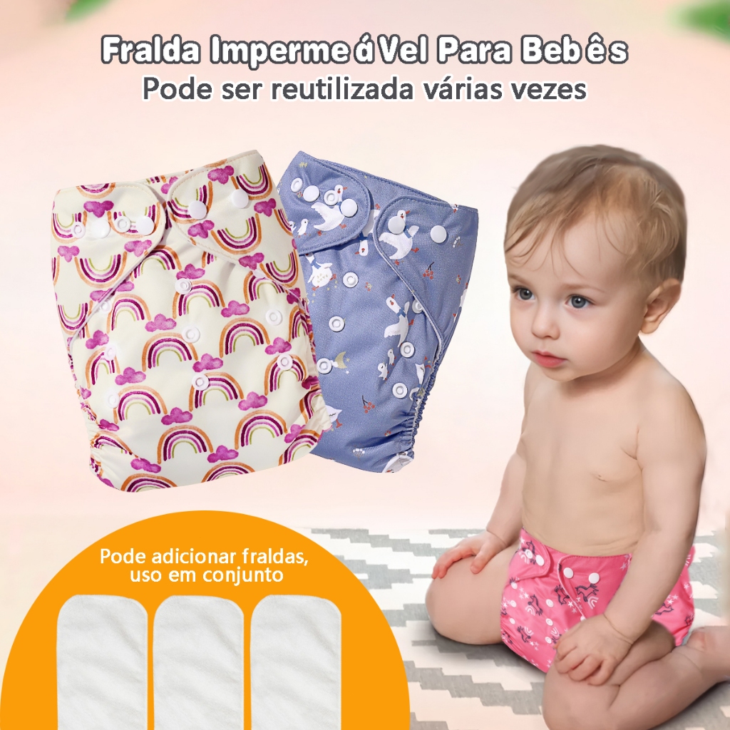 Fralda Ecológica Ajustável Bebê Reutilizável Infantil Calça Fraldas Impermeavél Lavável Desfralde