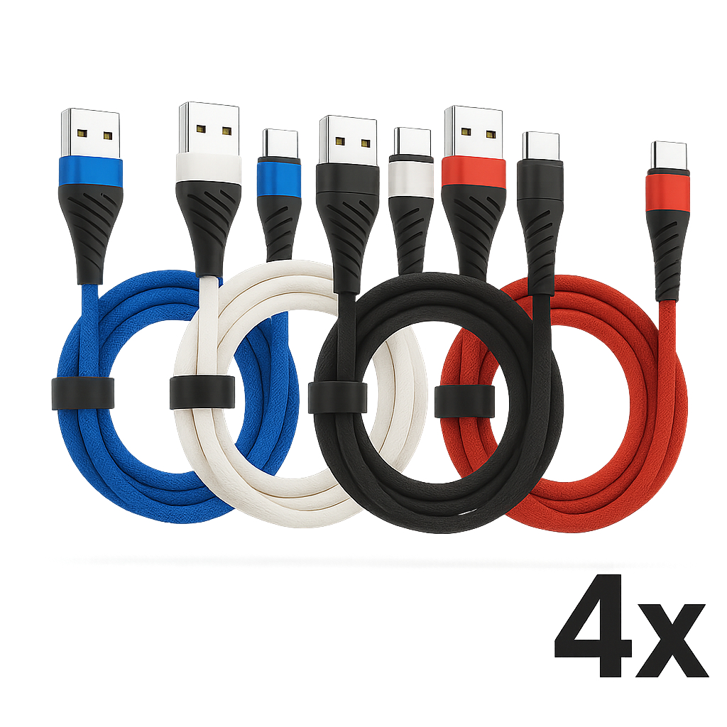 Kit 4 Cabos Tipo C 2 Metros Nylon Turbo 3.4A USB-C Android Inova