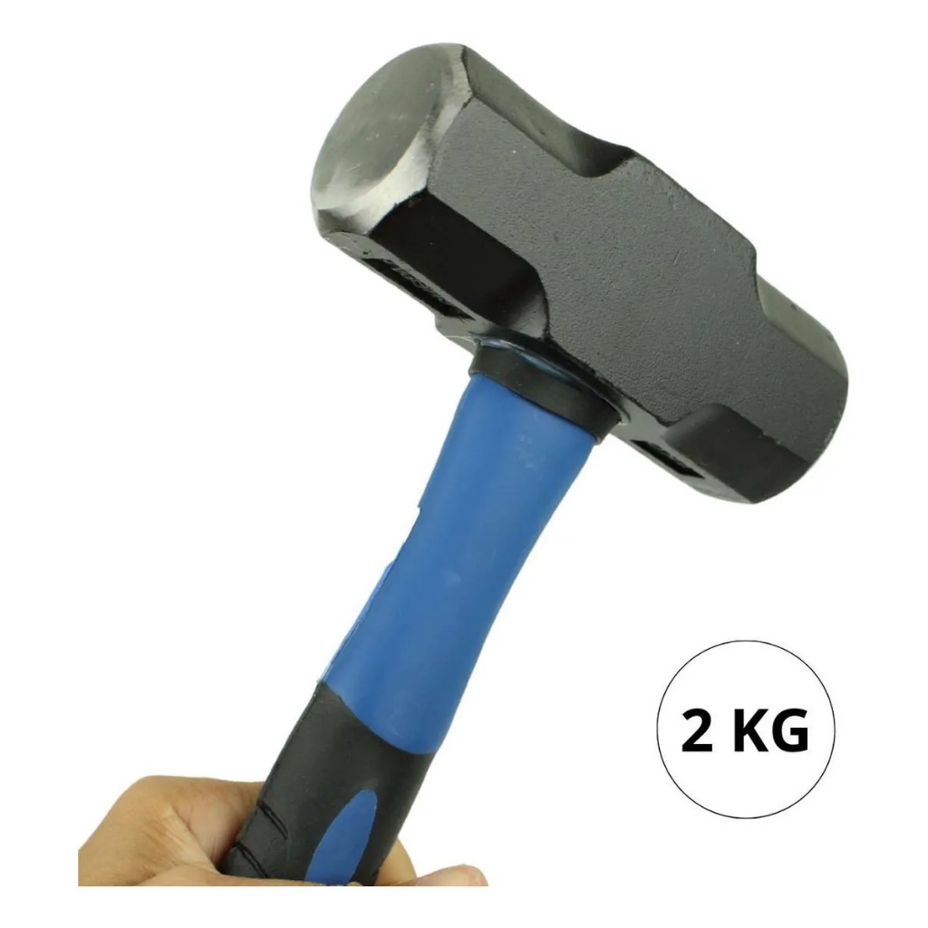 Marreta Aço Forjado 2Kg Cabo Fibra Emborrachado Quadrada