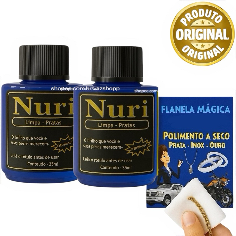 kit 2 Limpa Pratas Nuri 35ml + Flanela Mágica Nuri Original