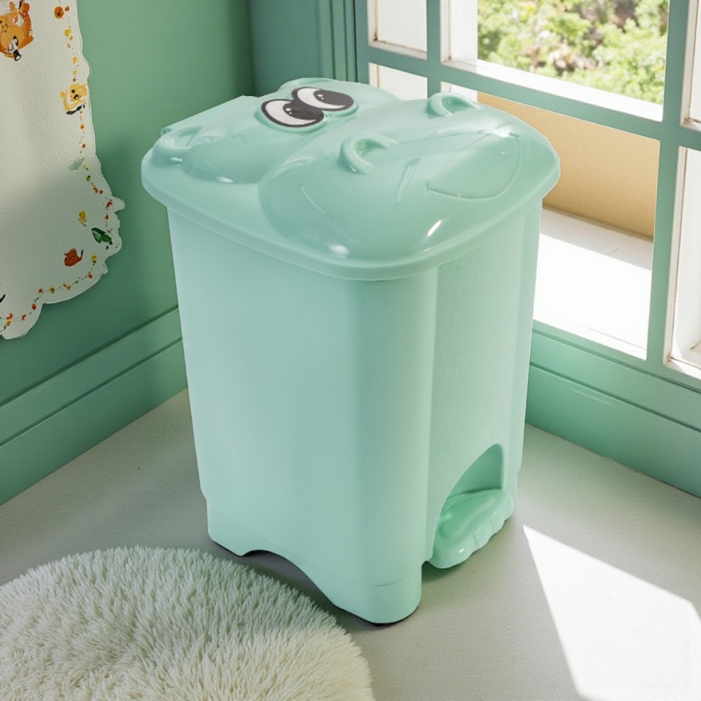 Lixeira Hipopotamo Com Pedal Infantil 7 Litros Verde Fofinho Meninos e Meninas Quarto Organização