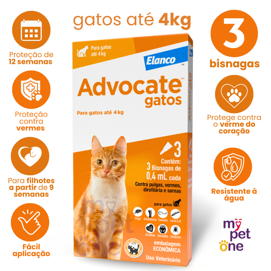 Advocate Elanco 0,4 mL para Gatos até 4 Kg - 3 Bisnagas