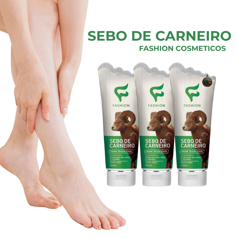 Kit 3 Creme Hidratante Sebo de Carneiro Fashion Combate Rachaduras e Pele Ressecada