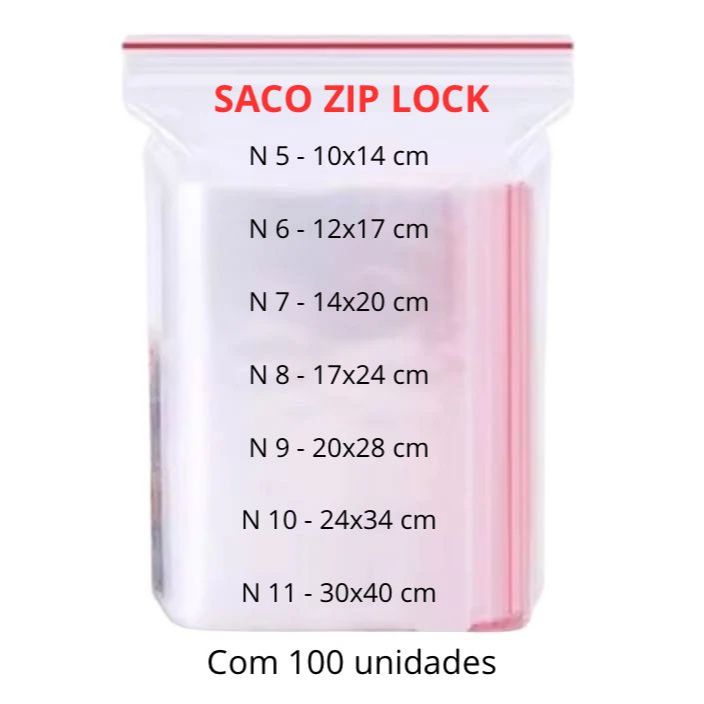 Saco Zip Lock Hermético Abre e Fecha - C/ 100 Unidades