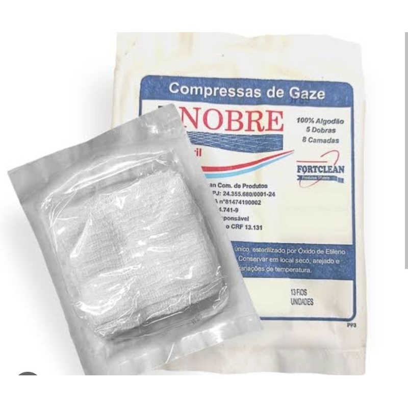 Gaze estéril NOBRE 13 fios com 100, 300, 500 UNIDADES.,  10, 30 ou 50 pacotes com 10unid