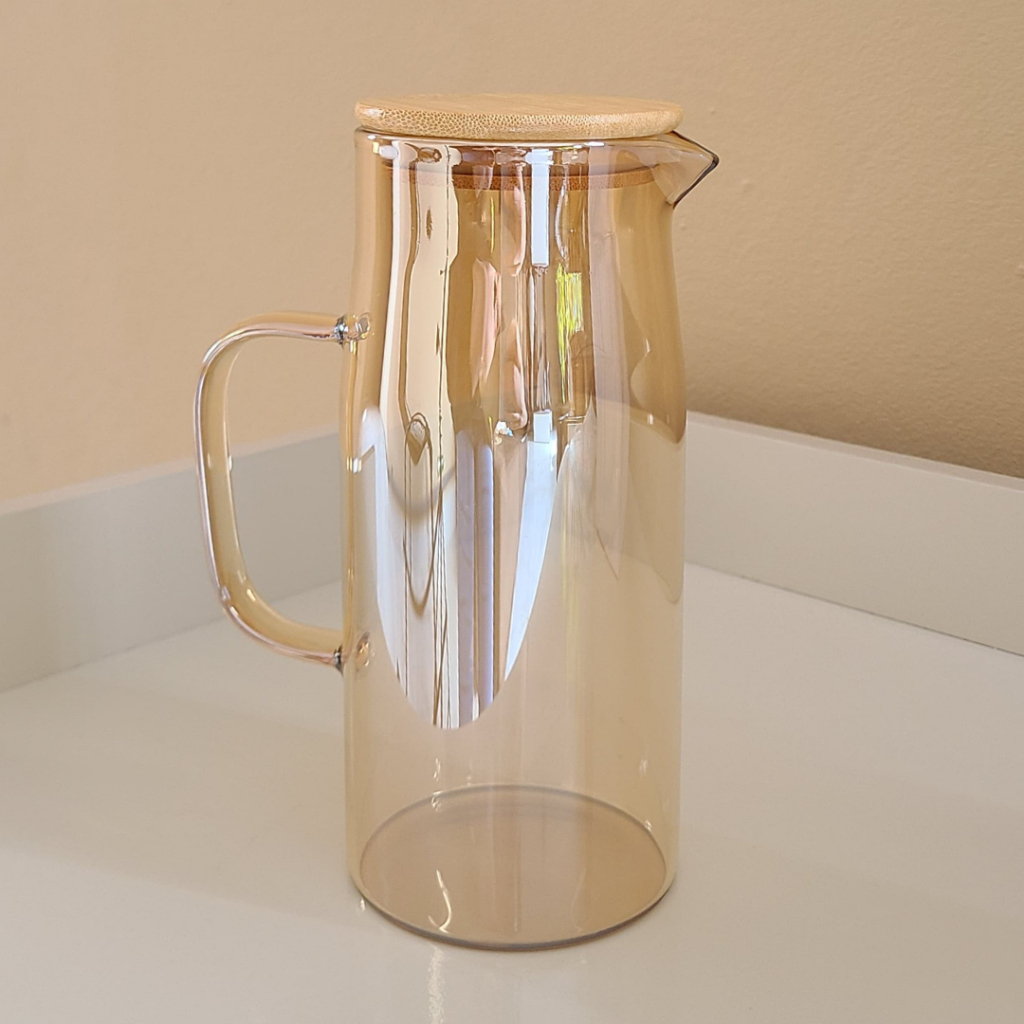 Jarra de Vidro 1 Litro Âmbar e Transparente com Tampa de Bambu Jarra de Vidro Borossilicato