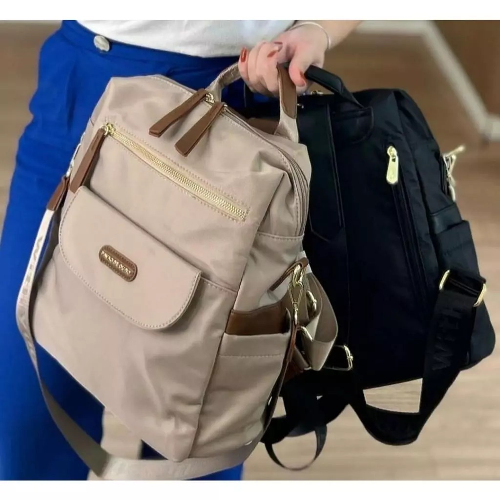 Bolsa Mochila com alças reguláveis 2 em 1 Feminina Impermeável Nylon  Escolar Faculdade