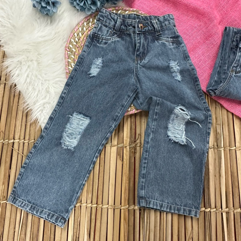 CALÇA INFANTIL JEANS MENINAS WIDE LEG DESFIADA RAYANY MENINAS