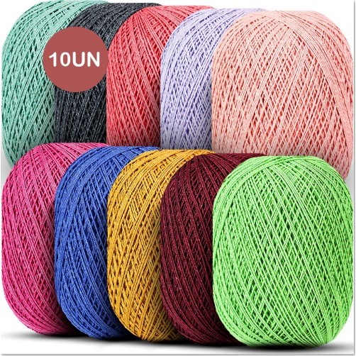 Kit 06 e 10 Fio Malu 8/4 Tex 295 500m Crochê Macio Colorido Premium Crochê Artesanato Pluma Barbante