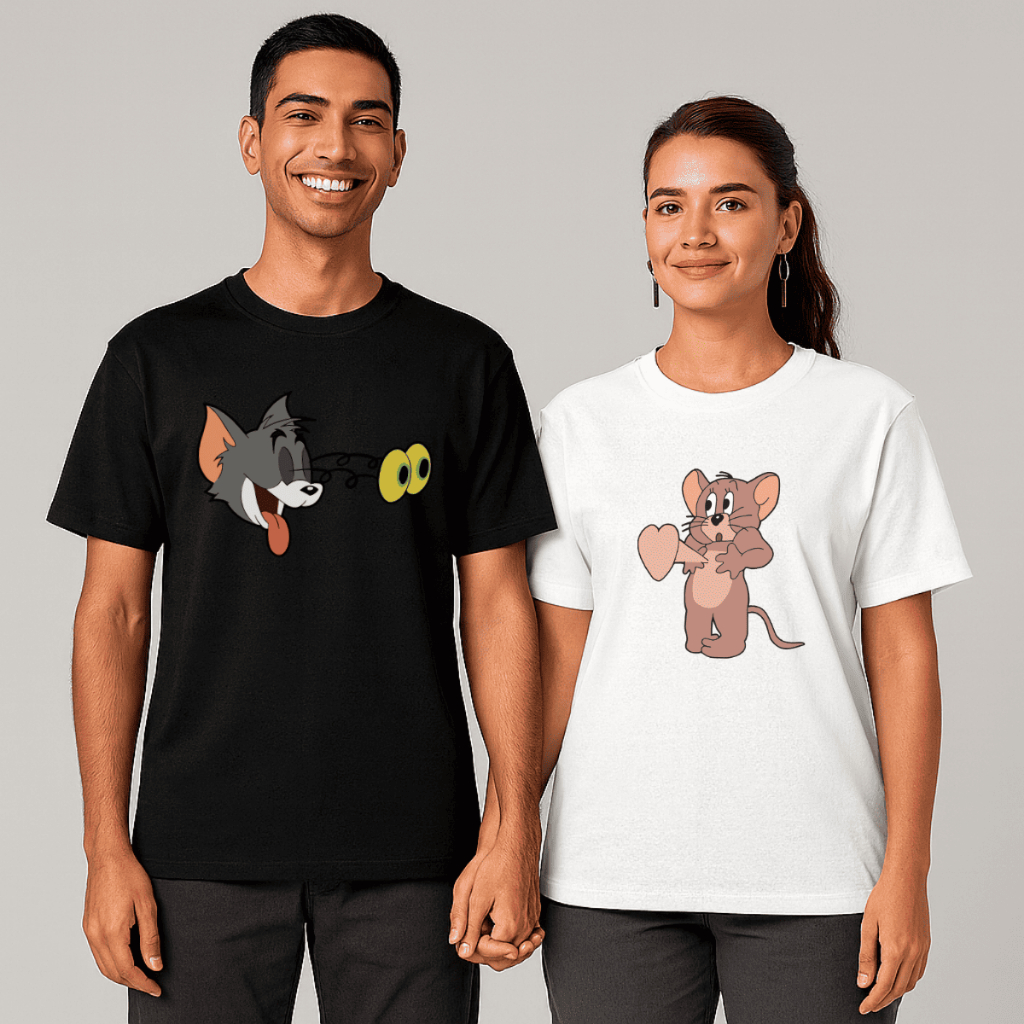 Kit Conjunto Camisetas para Casal Modelo: "Tom and Jerry Loves Casal" - Promoção Especial / Novidade Inédita Especial