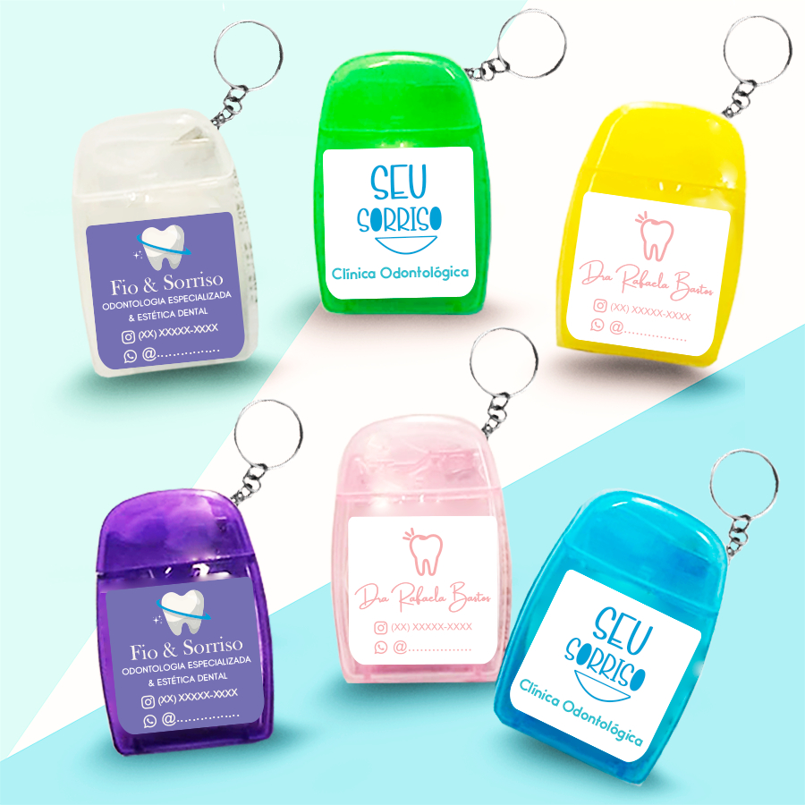 50 unidades Fio Dental Chaveiro Cores Sortidas  Personalizado  - Enviar arte via Chat após a compra