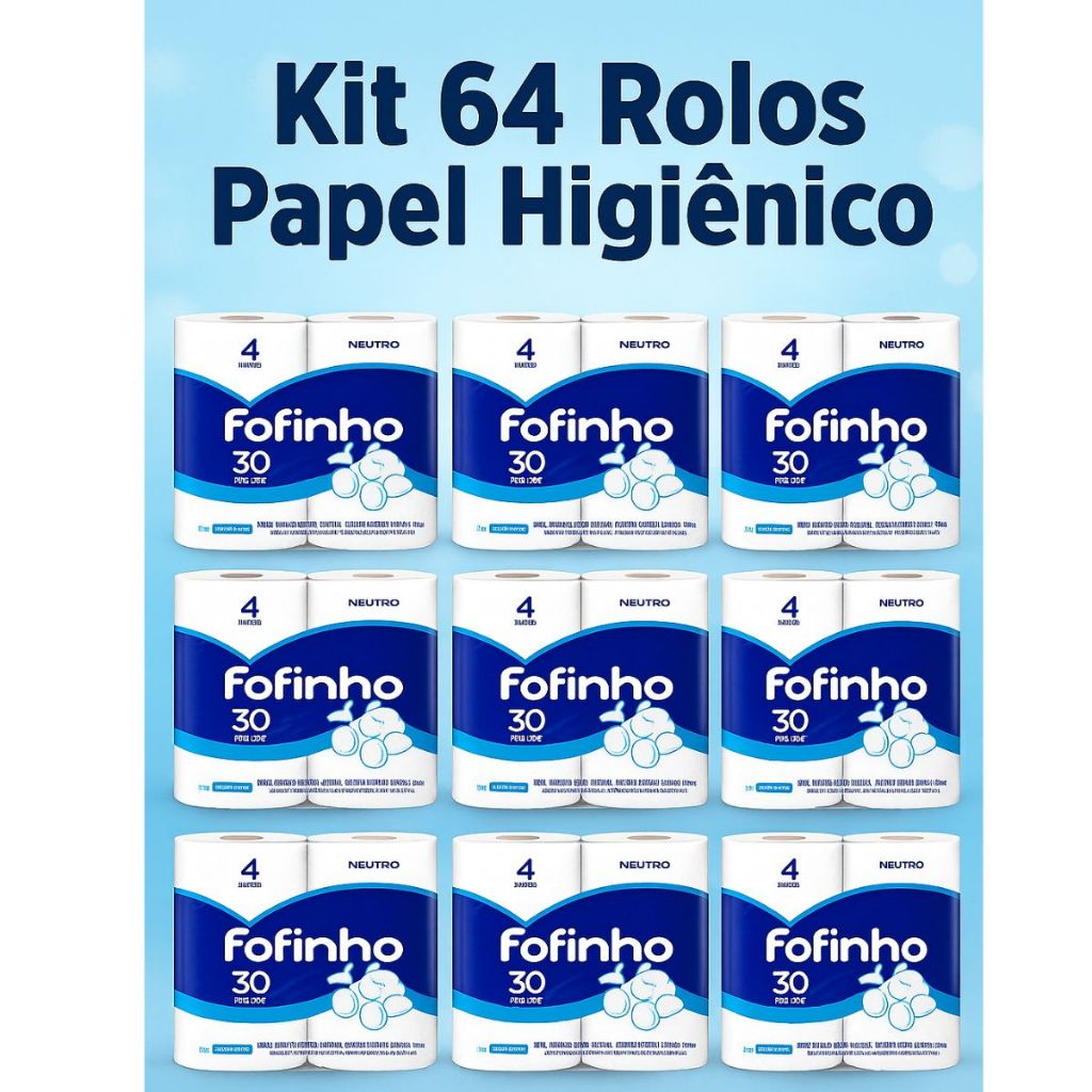 Kit Atacado 64 Rolos Papel Higiênico Fofinho Folha Simples 30m Luxo Macio Econômico para Empresas e Revenda