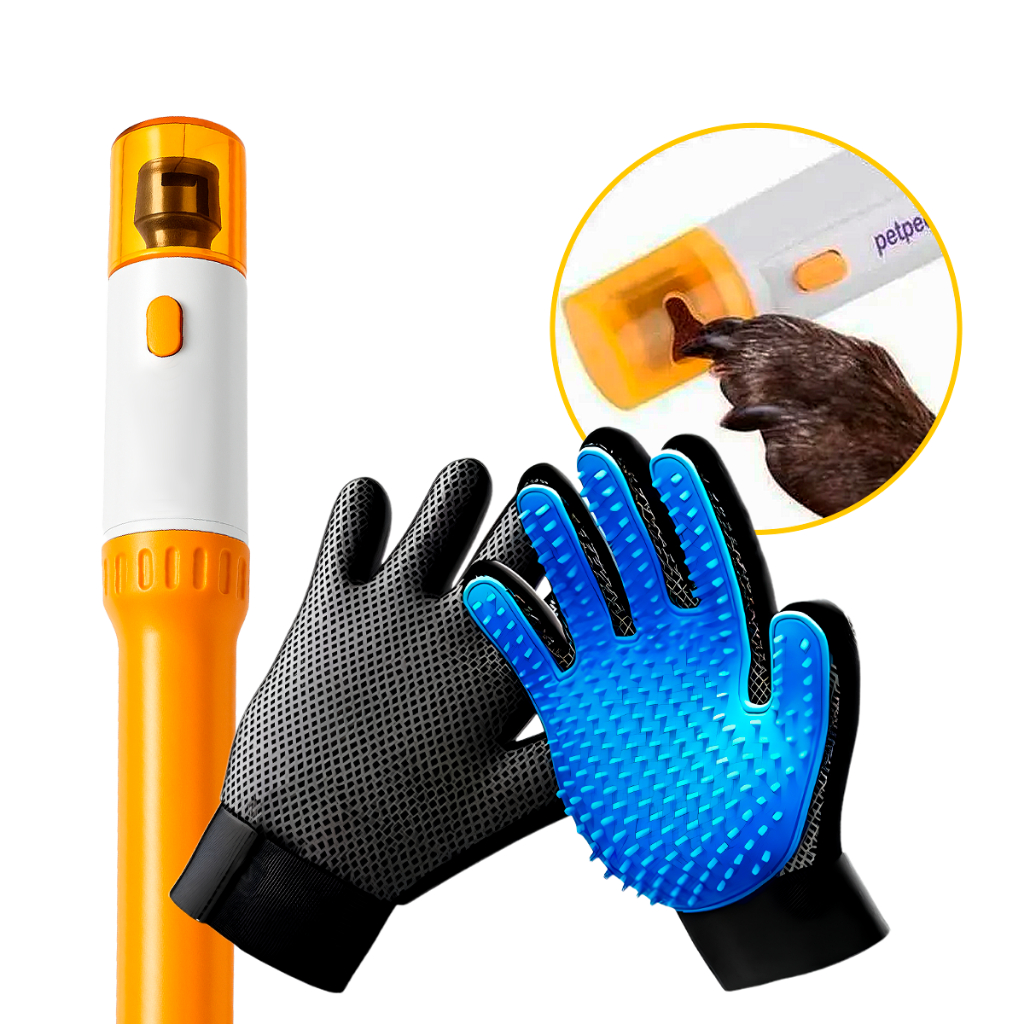 Kit Cuidados Pet Lixa Elétrica Cortador de De Unha + Luva Tira Pelos Pet