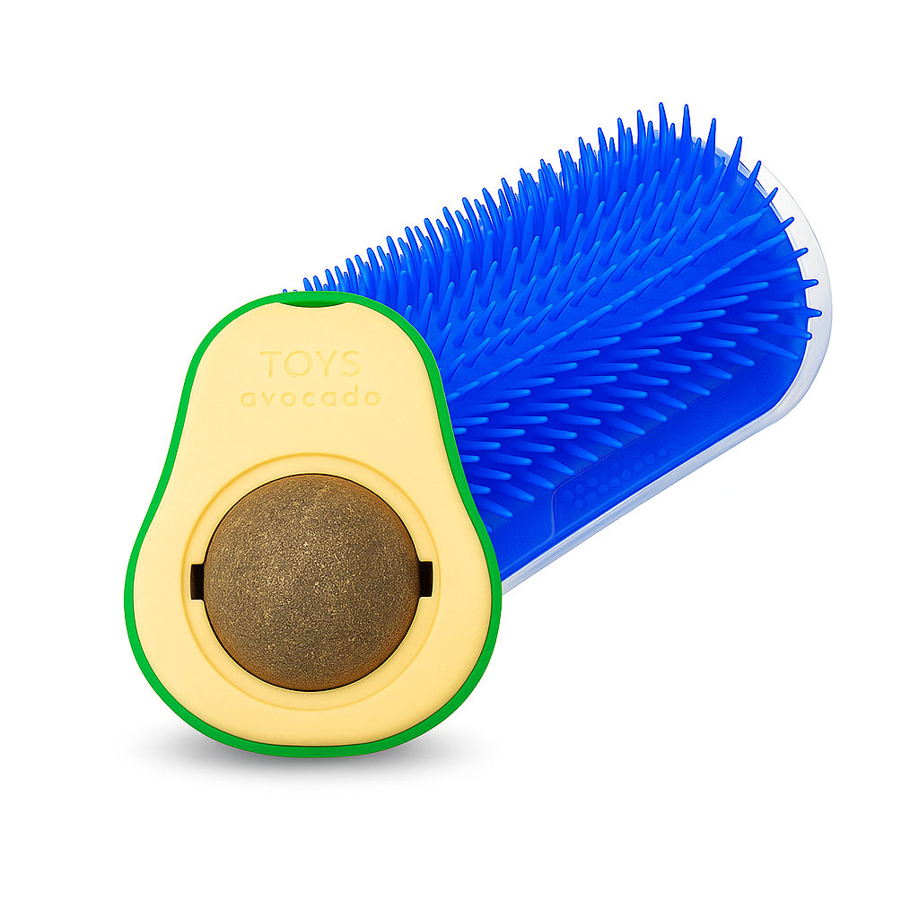 Kit Catnip Abacate + Escova Canto Massageadora Brinquedos para Gato Interativo