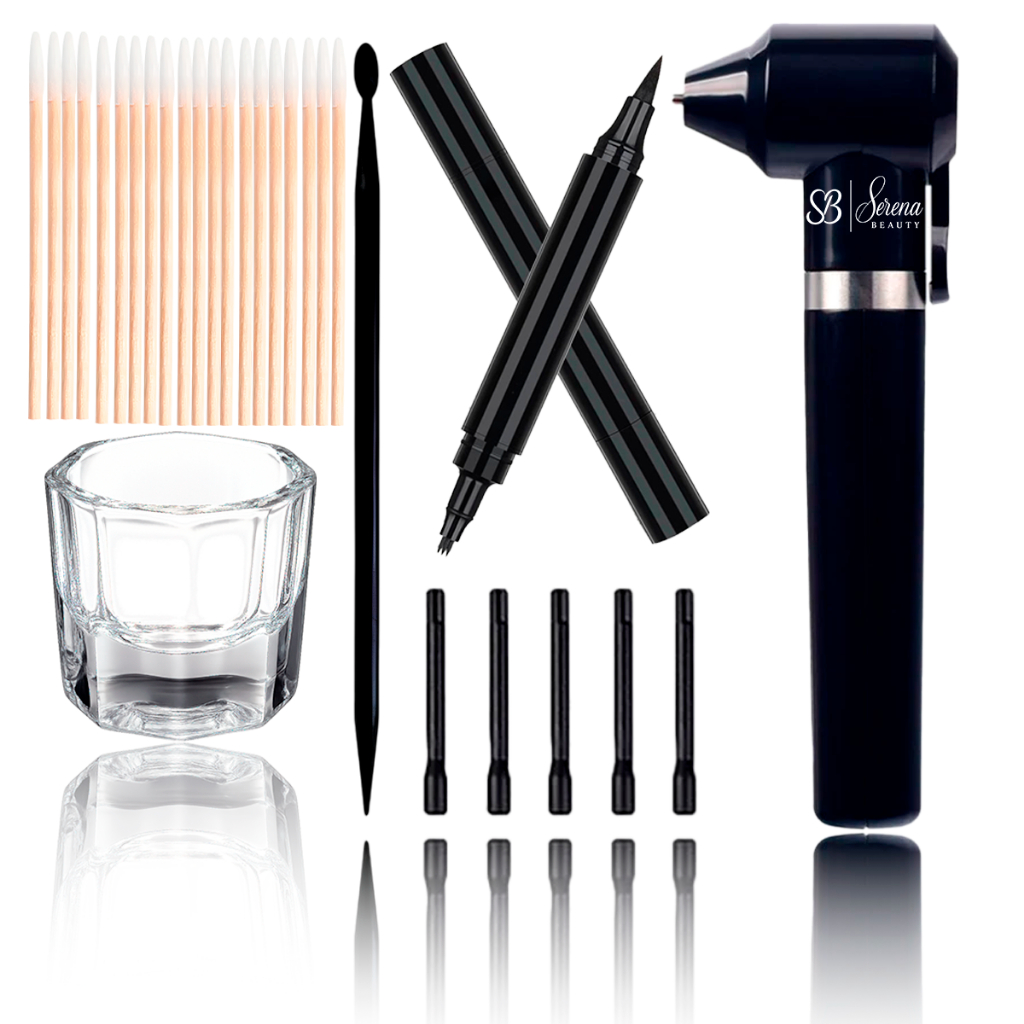 Kit Profissional Mixer de Henna + Dappen Vidro + Palitos de Algodão + Aplicador + Caneta de Correção
