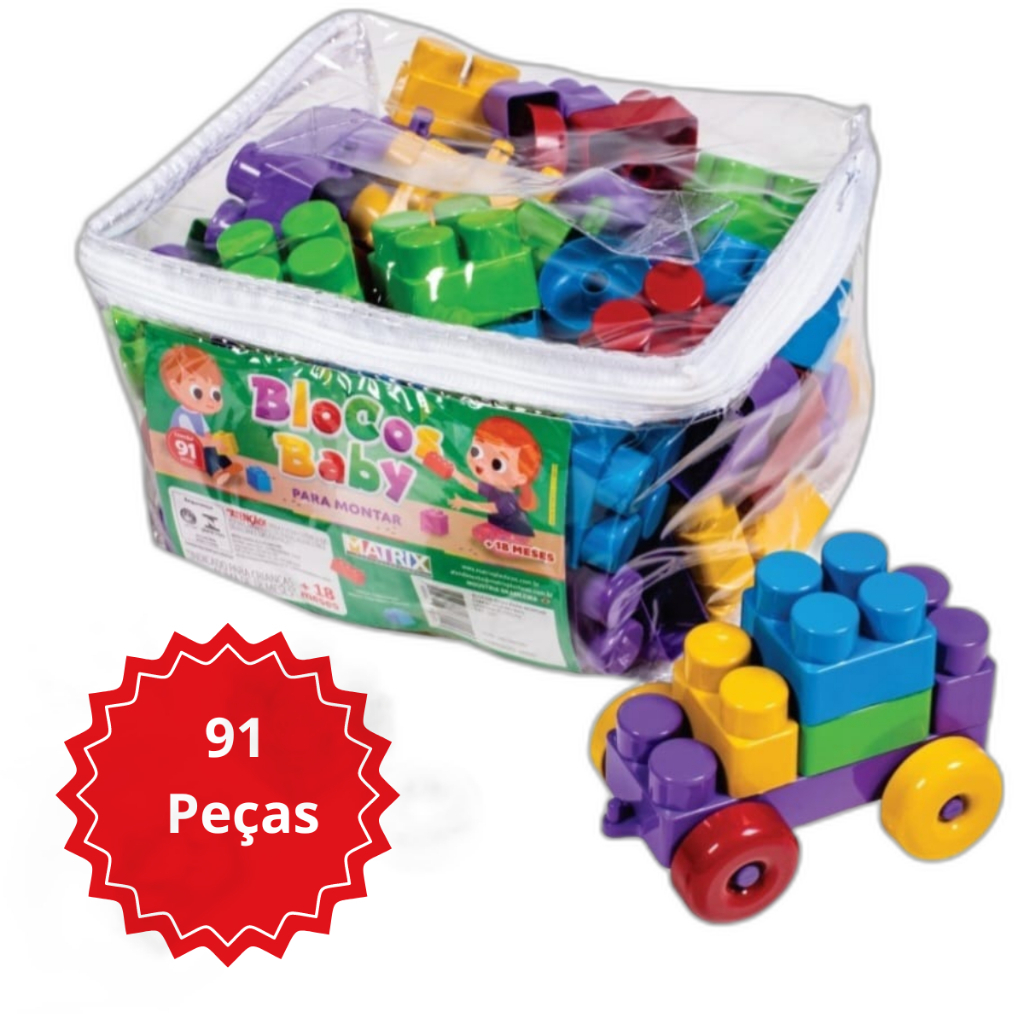 Blocos Baby Para Montar Encaixar Com 91 Peças Grandes Infantil Bag Organizadora
