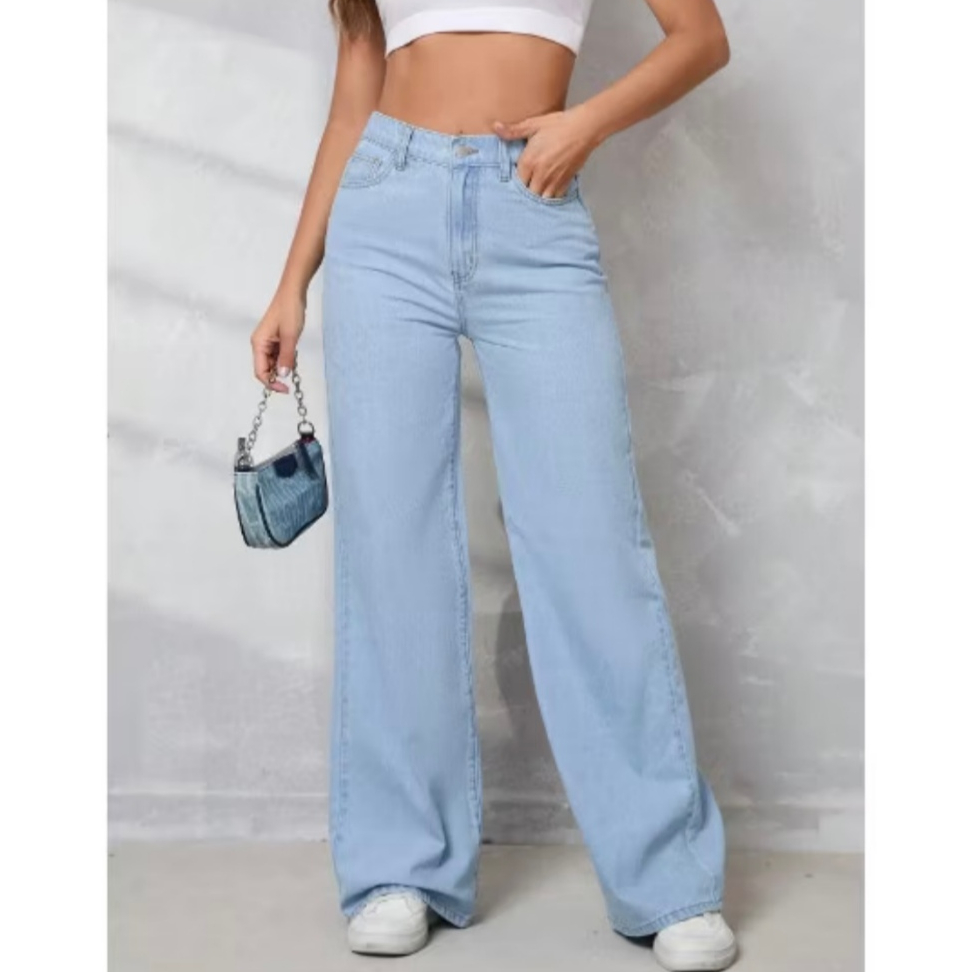Calça Jeans Wide Leg Tradicional Lisa Feminina Infantil Juvenil Moda Adolescente 10 ao 16