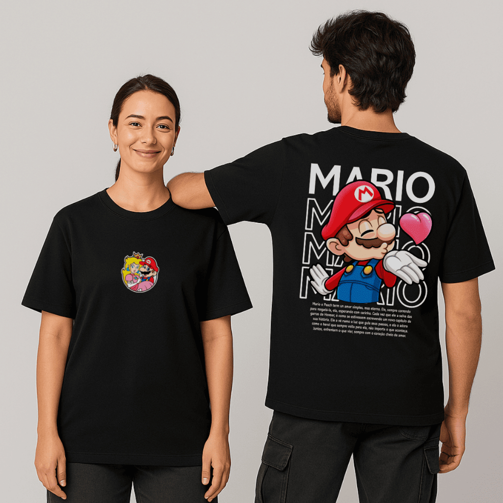 Kit Conjunto Camisetas p/ Casal "Mario e Peach Amor Simples" - Promoção Especial / Novidade Inédita Especial
