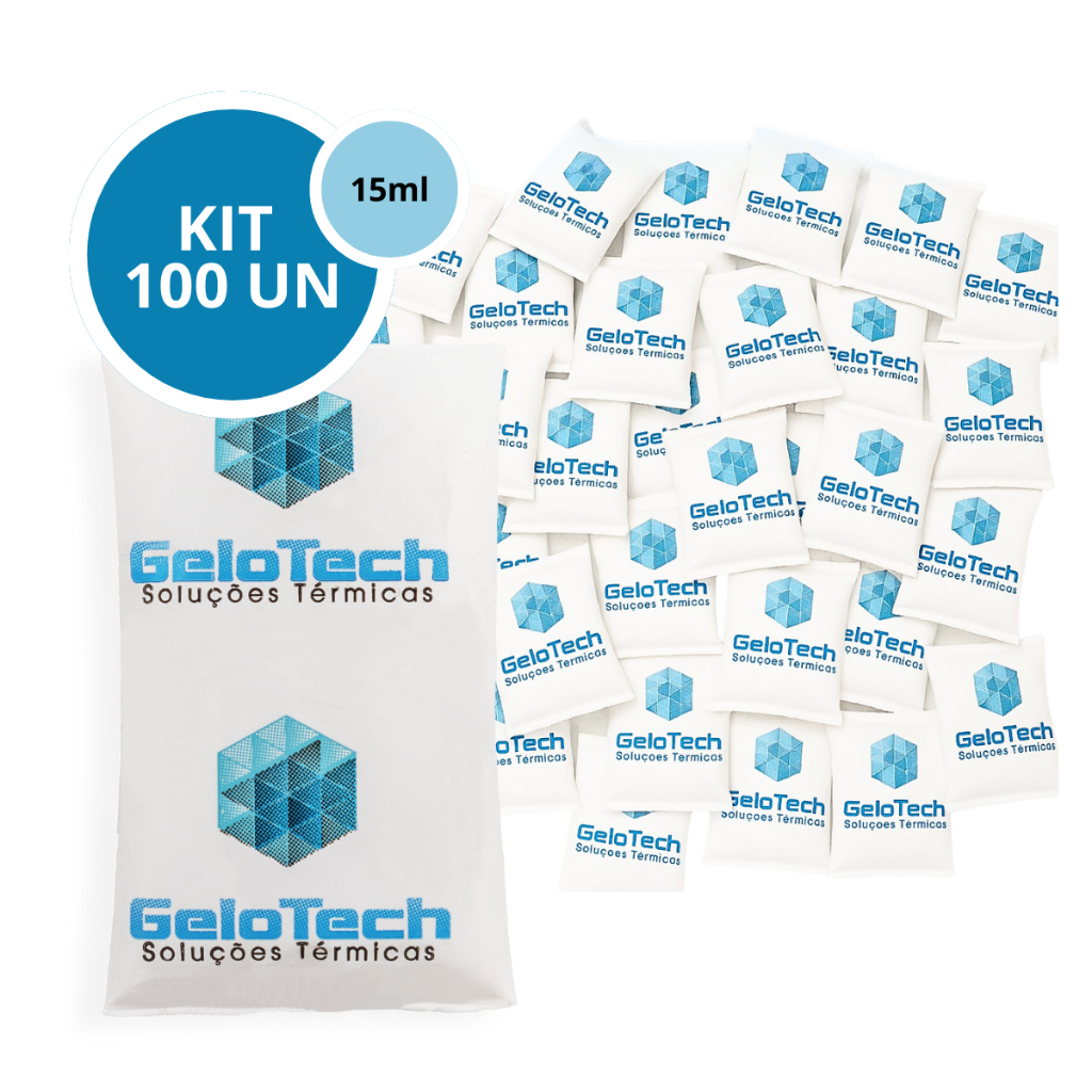 Kit 100 Bolsa Gelo Gel Artificial Reutilizável Flexível Gelotech 15g Transporte Alimentos Bebidas