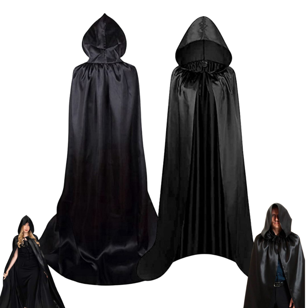 Capa De Halloween c/ Capuz Adulto Luxo Bruxa Vampiro Drácula