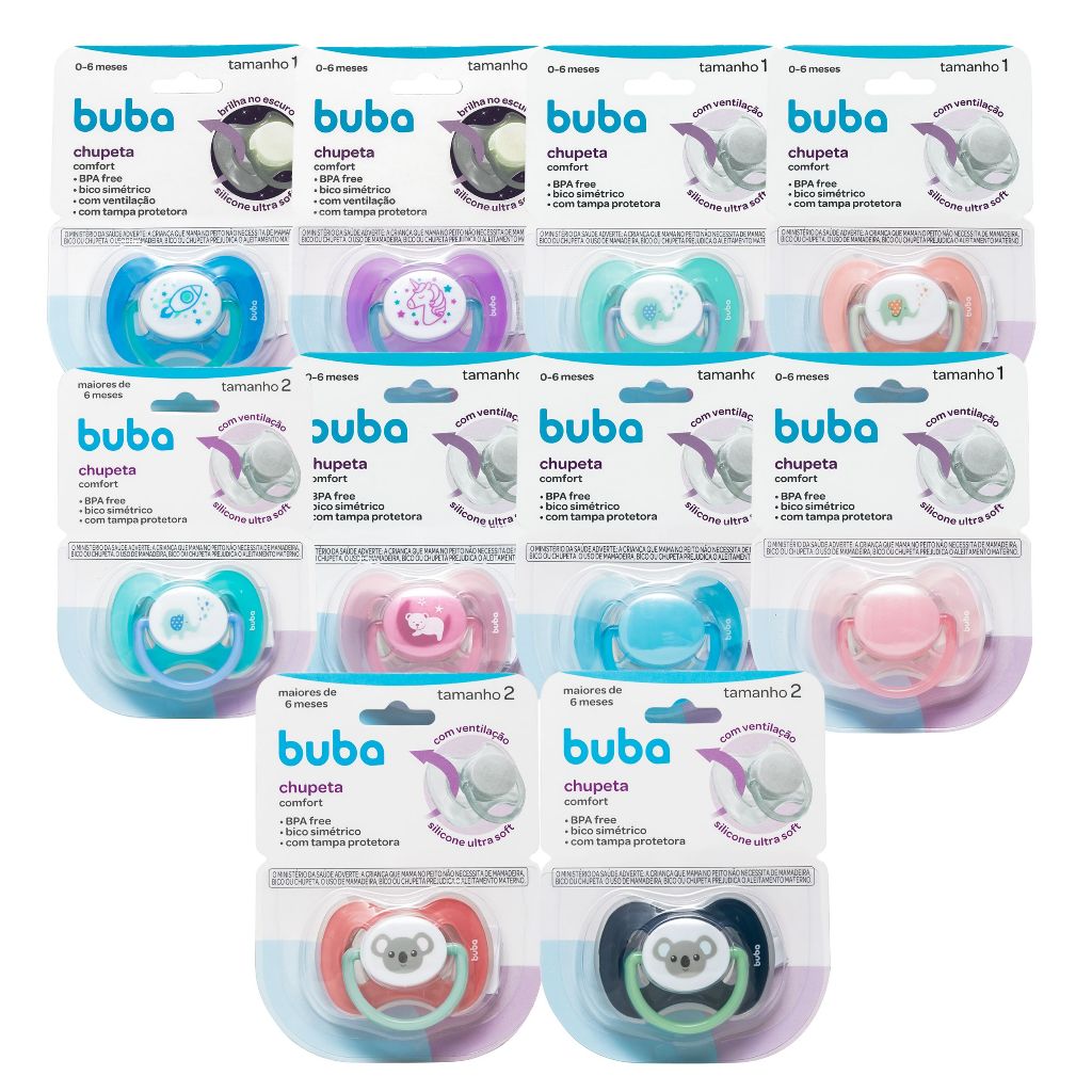 Chupetas Comfort Brilha no Escuro – Tamanho 1 (0 a 6 meses) ou Tamanho 2 (+6 meses) – Buba