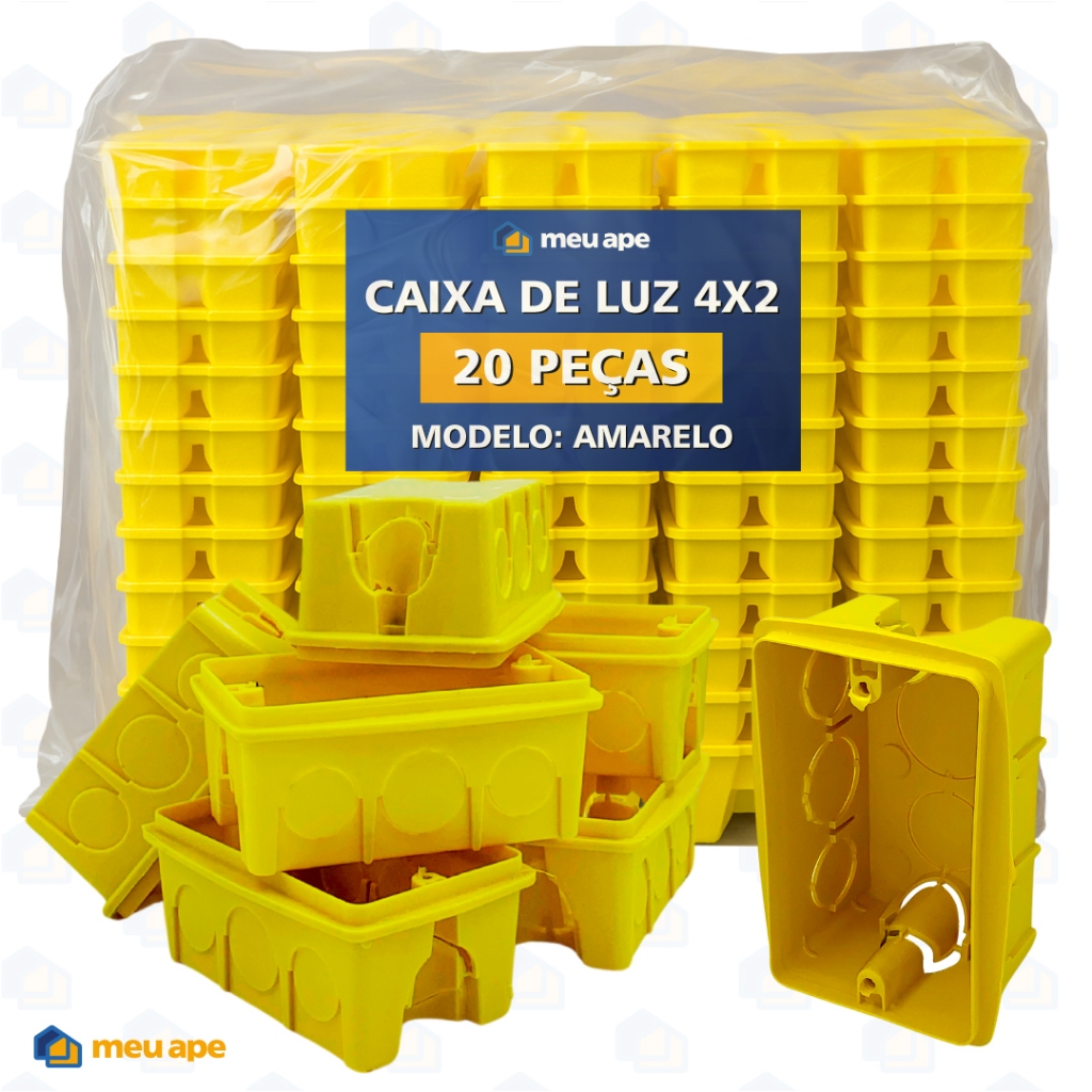 20 Caixa de Luz 4x2 Reforçada P/ Tomada Interruptor Embutir Amarelo
