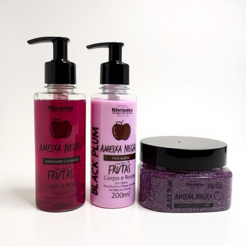 Sabonete Líquido +Hidratante+Esfoliante Corporal facial-Linha skincare(Ameixa Negra)–Sabonete,Hidratante e Esfoliante