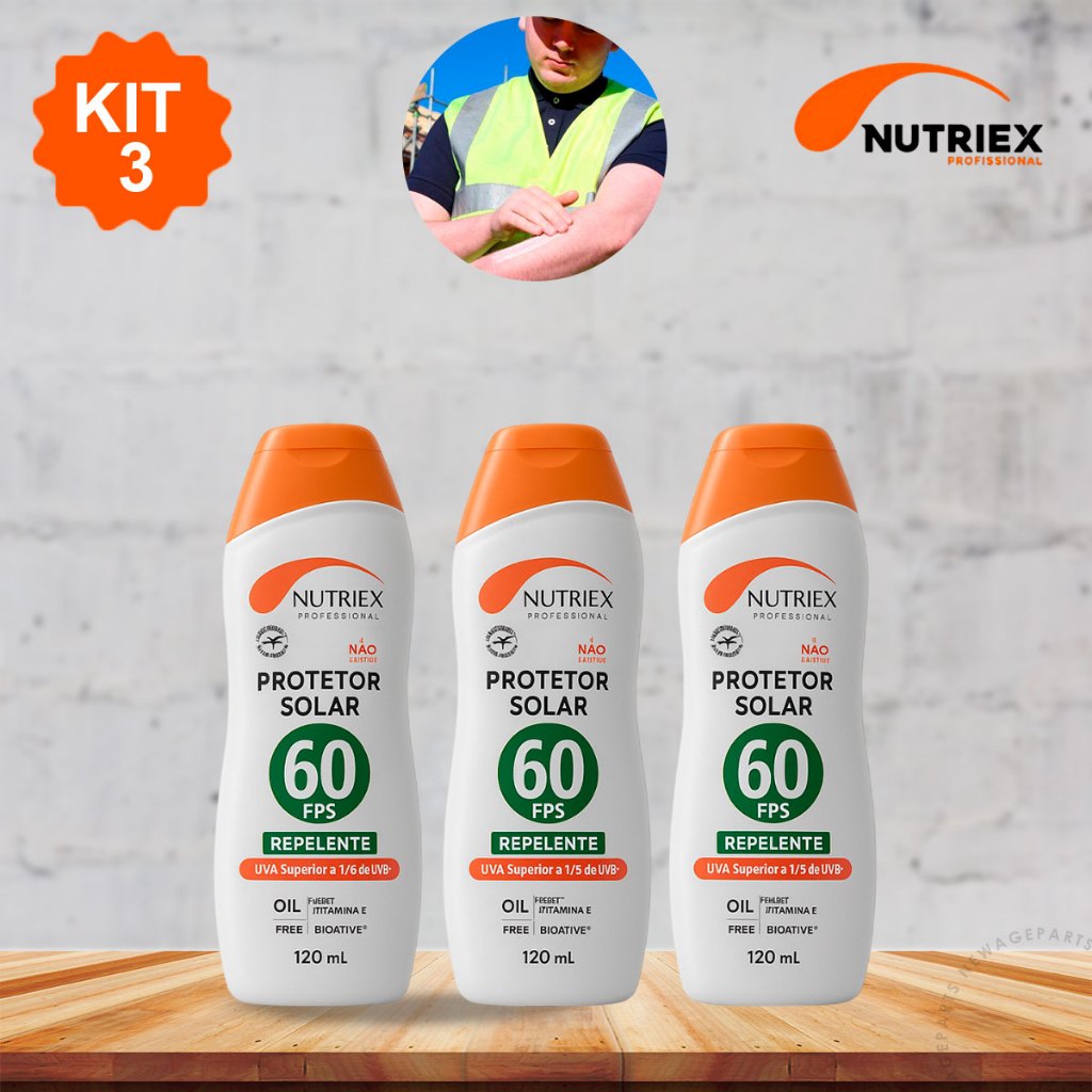 Kit 3 Protetor Solar FPS 60 Profissional Nutriex 120ml Com Repelente