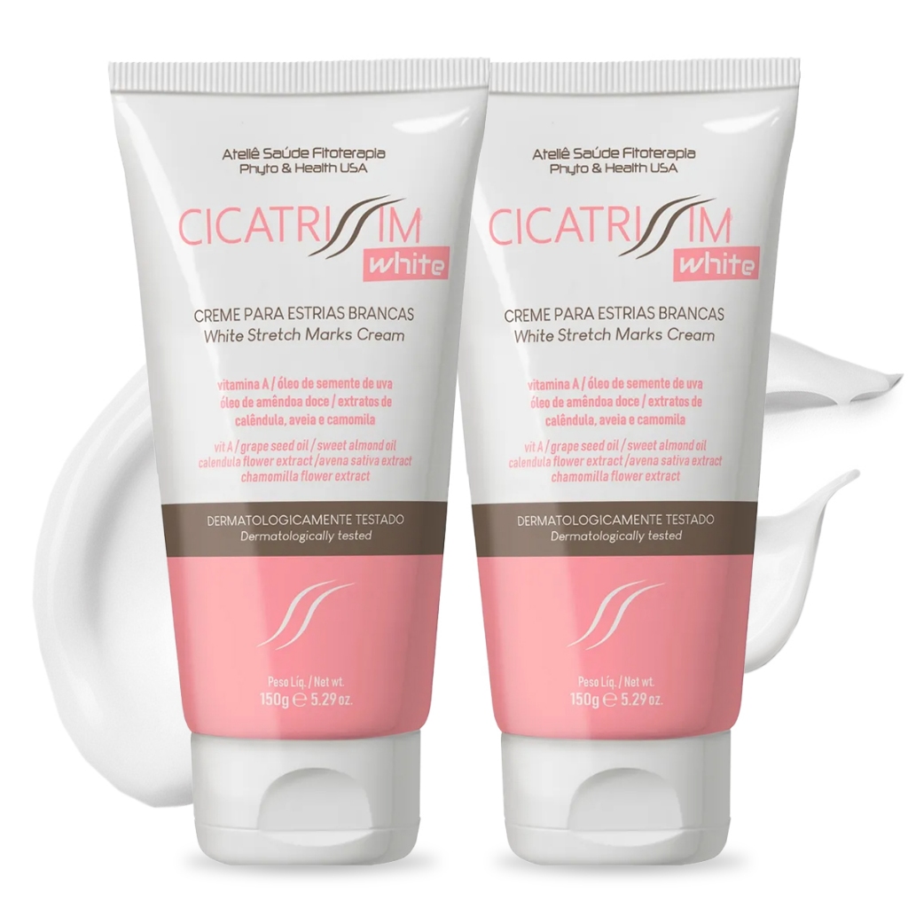 Kit 2 Cremes para Estrias Brancas Cicatrissim White - Suaviza Estrias, Uniformiza, Hidrata, Nutre e Firma a Pele - 150g