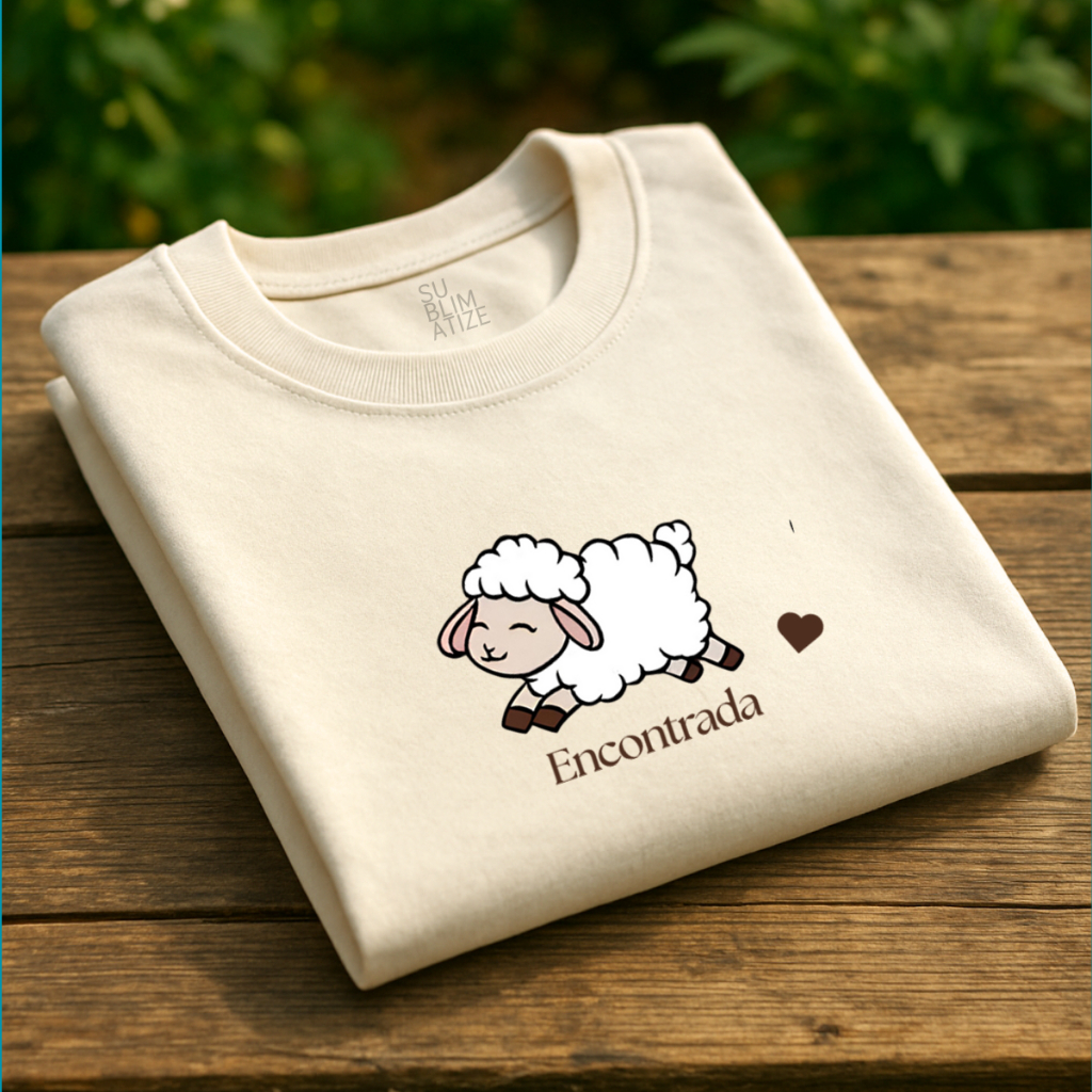 Camiseta T-Shirt 100% algodão Feminina Baby Look Moda Evangélica "Ovelha Encontrada"