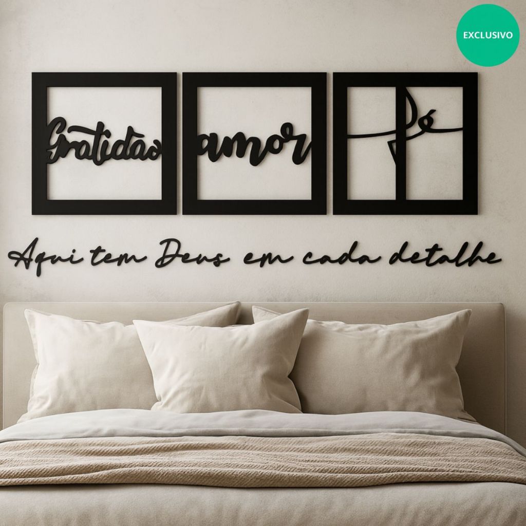 Quadro Decorativo Gratidão  Amor Fé Sala  + Frases Decorativas Variadas Parede