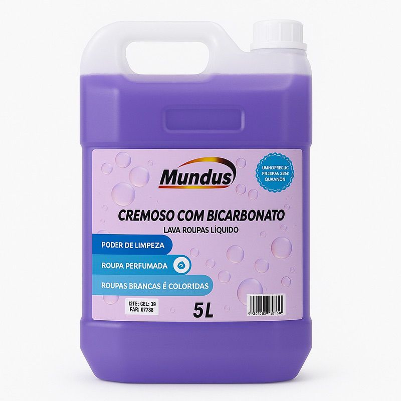 Lava Roupas Sabão Liquido Com Bicarbonato de Sódio 5L Lavanderia Profissional Cremoso