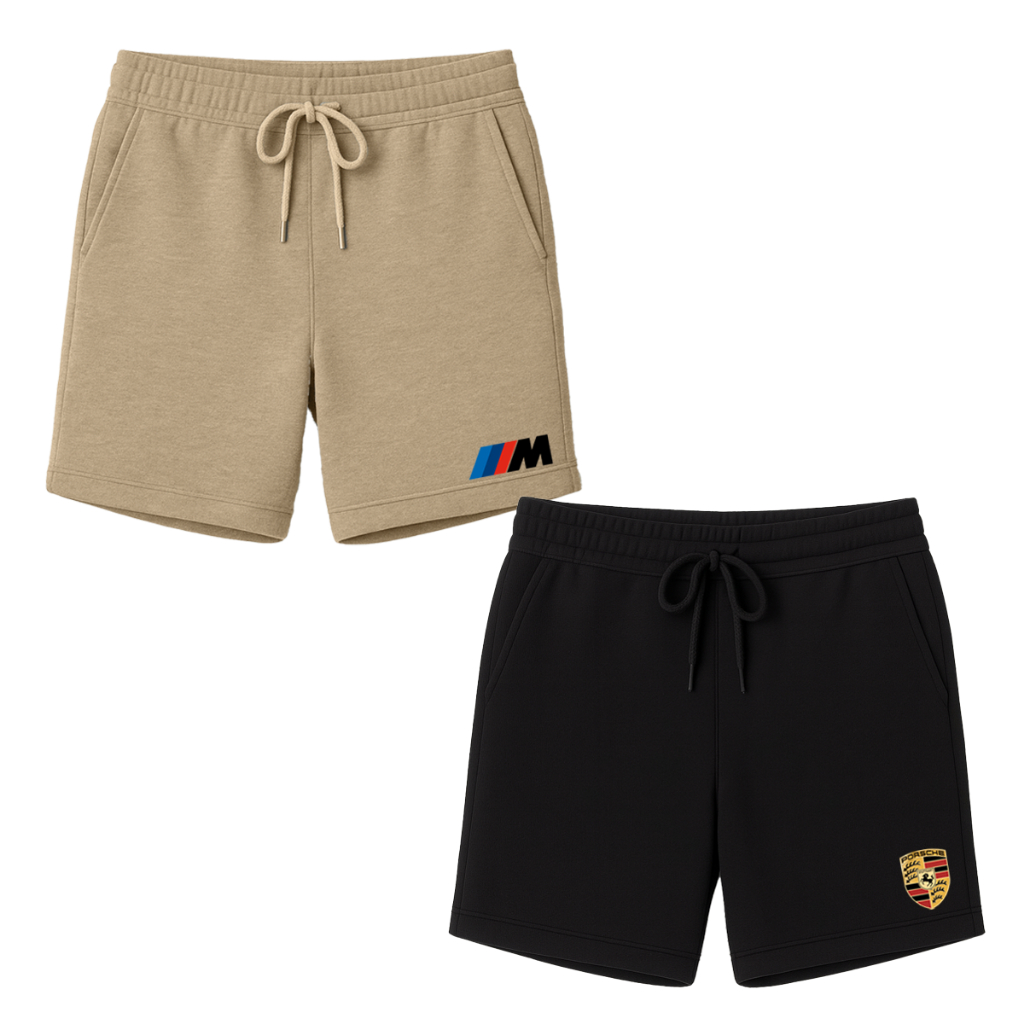 Kit 2 Shorts Infantil Moletinho Carros Bmw Porshe Estiloso Com Bolsos