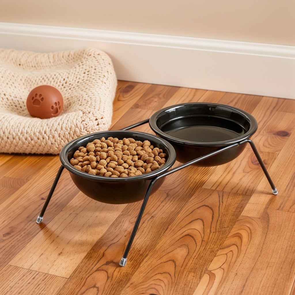 Comedouro e Bebedouro Cachorro Elevado Pet Tigela 300ml Plástico Suporte Ferro