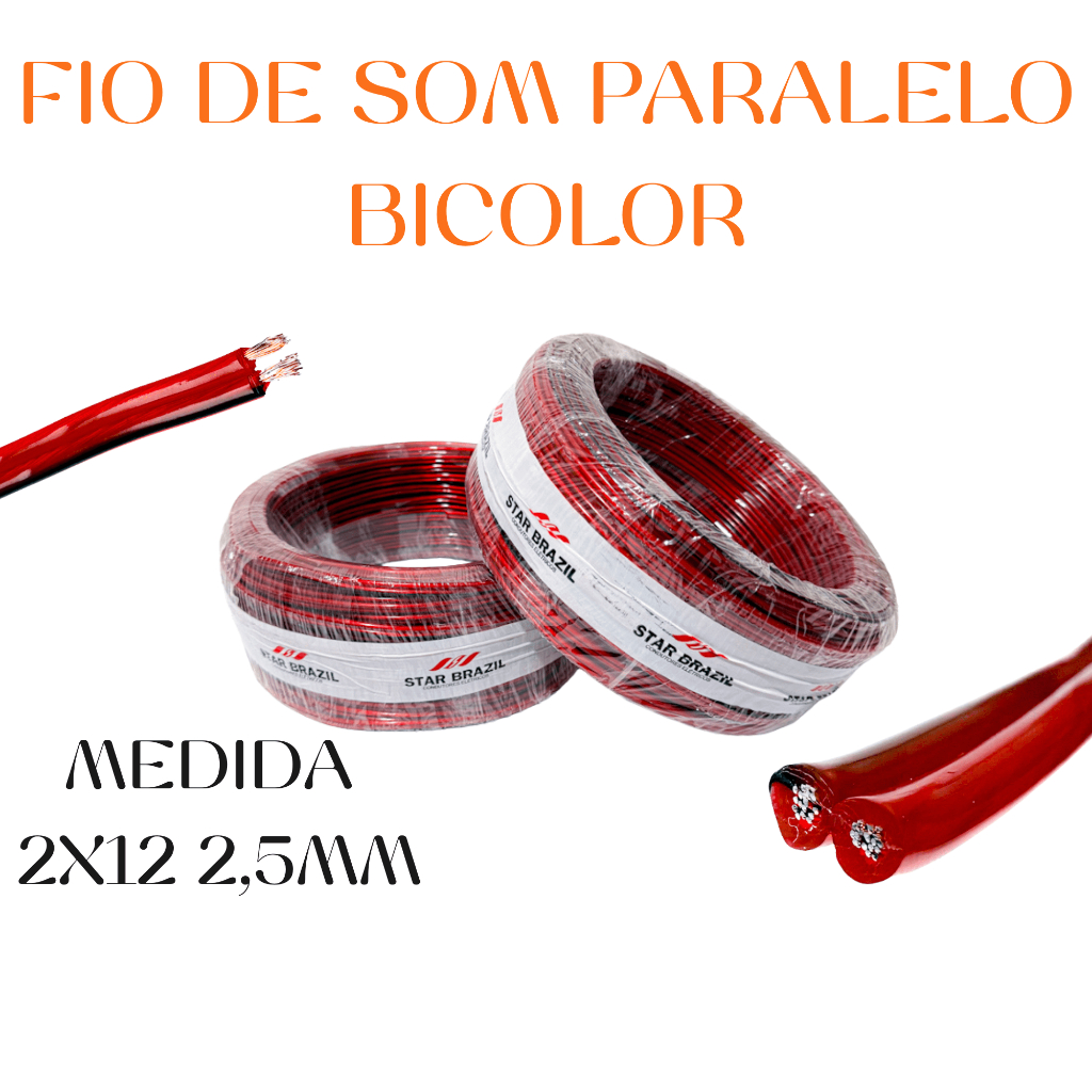 Cabo de Som Paralelo 2 vias 2x12 2,5mm Bicolor  5/10/25 metros