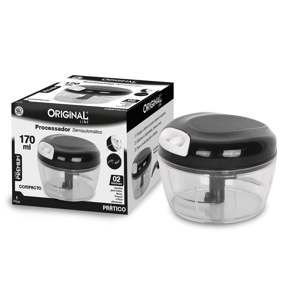 Multi Processador Triturador de Alimentos Manual 170ML Premium 2 Lâminas Inox Original
