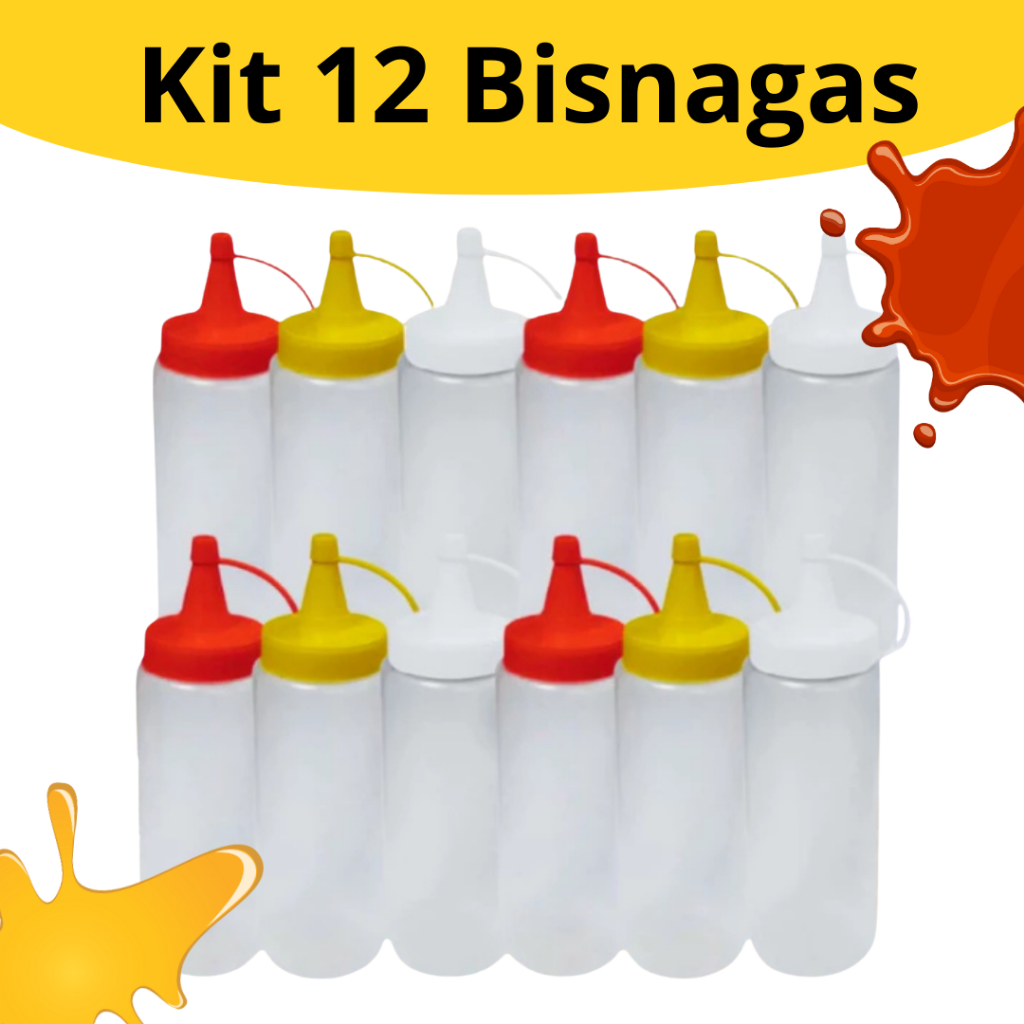 Kit 12 Bisnagas Para Molho 200Ml Embalagem Ketchup Mostarda Maionese Reutilizável