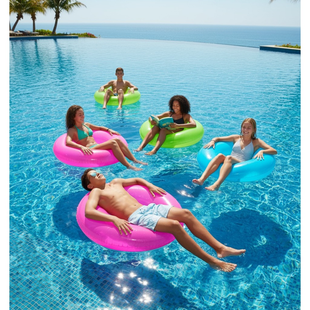 Boia Inflável Neon 85/60 cm Cintura Redonda Pool  Party Transparente Praia Piscina