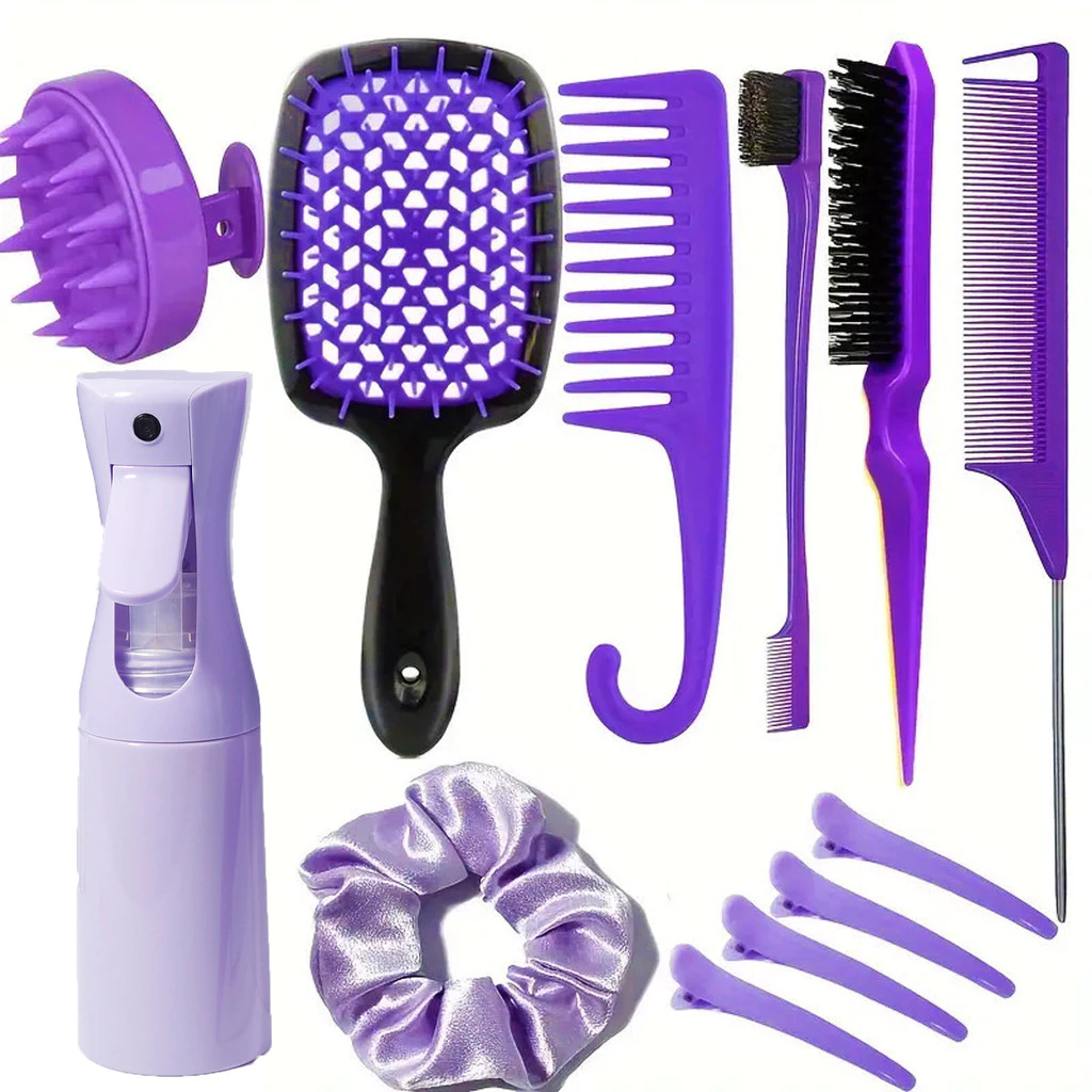 kit Escova De Cabelo De 12 Peças , Pente De Estilo , Shampoo , Frasco De Spray , Laço , Clipes , Ferramentas