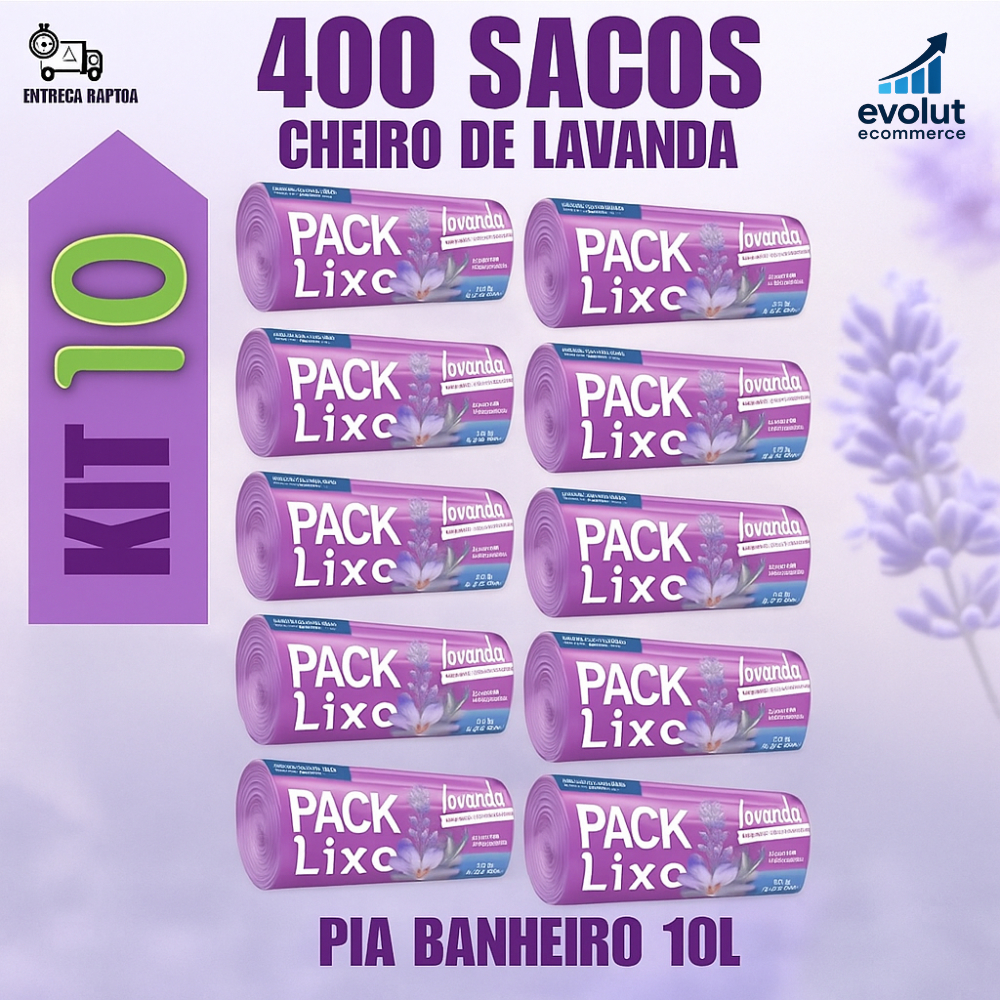 Kit 10 Rolos Econômico 400 Sacos Pia e Banheiro Neutraliza Odores