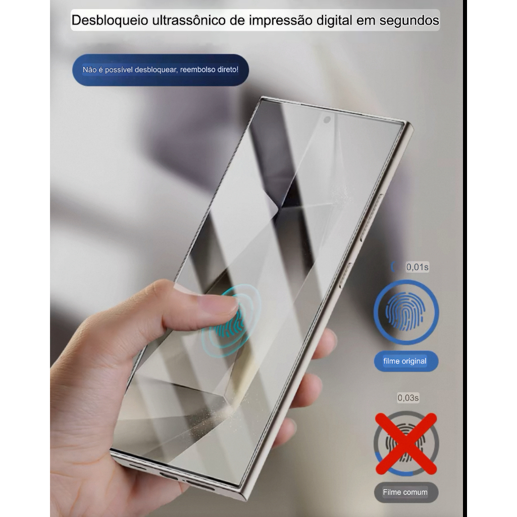 KIT 2 em 1 Versão de desbloqueio de impressão digital pelicula vidro s24 ultra/ S26 ULTRA/S25 ULTRA Capa Translucida