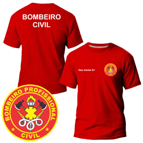 Camiseta/Camisa Uniforme Bombeiro Civil Personalizável Com Nome E Tipo Sanguíneo Unissex estampa em DTF