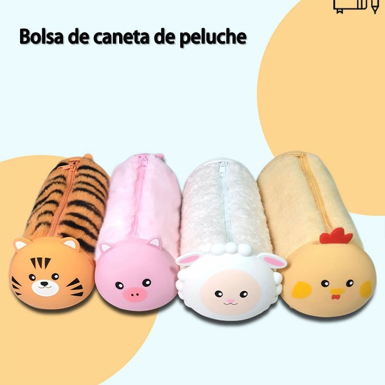 caixa de caneta de peluche desenho animado bonito resistente à sujeira saco de caneta