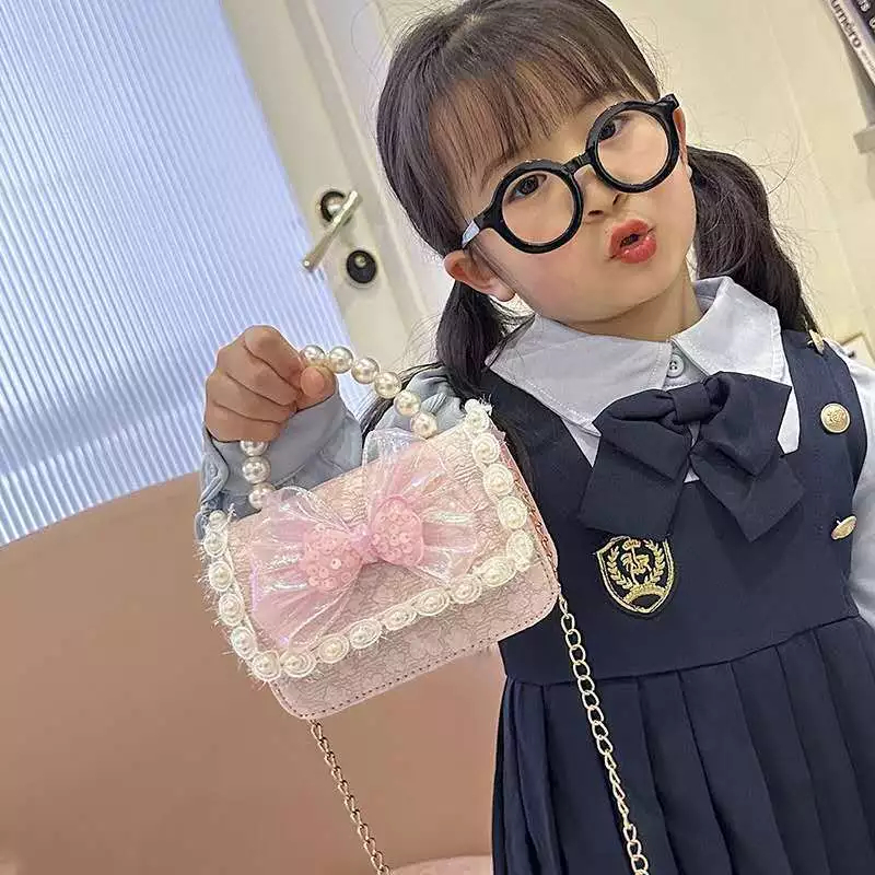 Nova Bolsa De Ombro Pequena Infantil Com Alça De Pérola Da Moda E Cruz diagonal