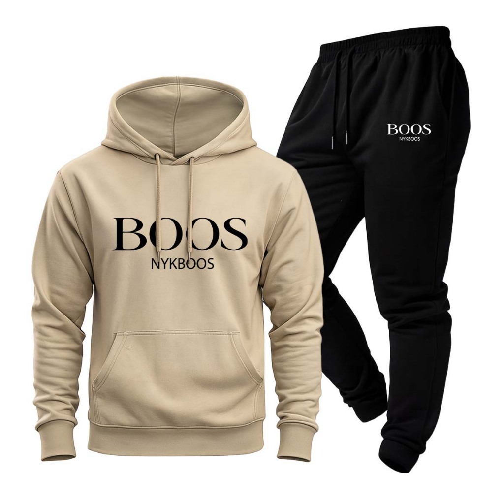 Conjunto Moletom Boosnyk Calça E Blusa de Frio Capuz Bolso Canguru Unissex Feminino MasculinoAlgodão