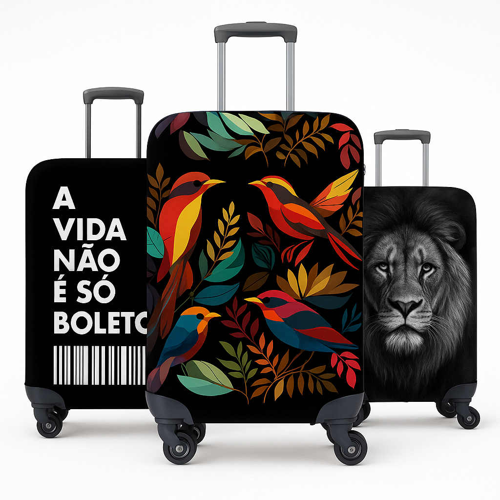Capa para Mala de Viagem Estampada Malha Suplex Resistente Protetora Segura Bagagem Protegida