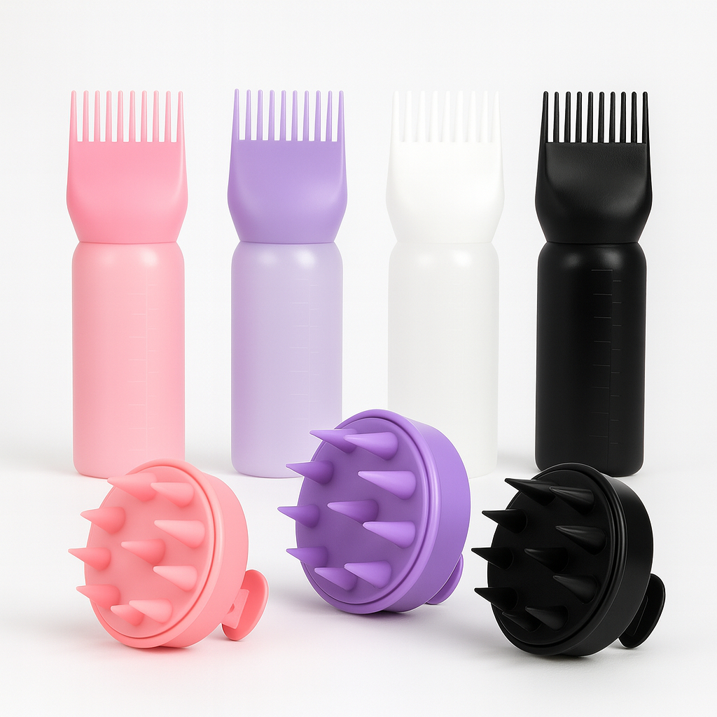 Kit Aplicador de Tintura com Massageador Capilar – Para Óleo, Creme e Hidratação