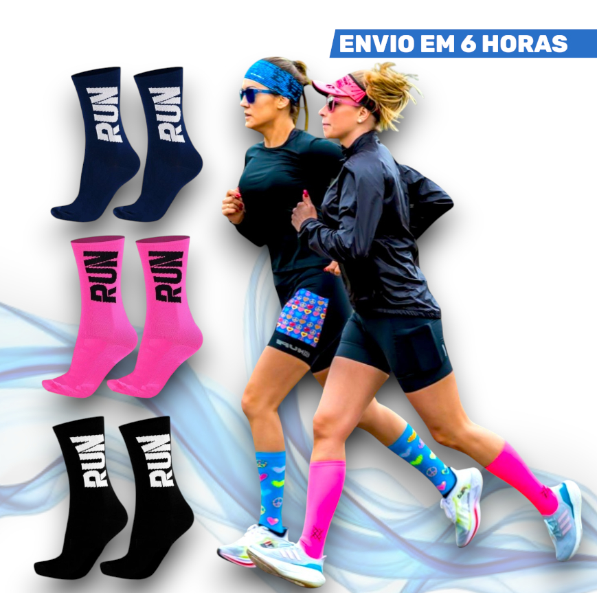 Meias de Cano Alto Corrida Caminhada Run Atleta Esportiva com Compressão Unissex Poliamida