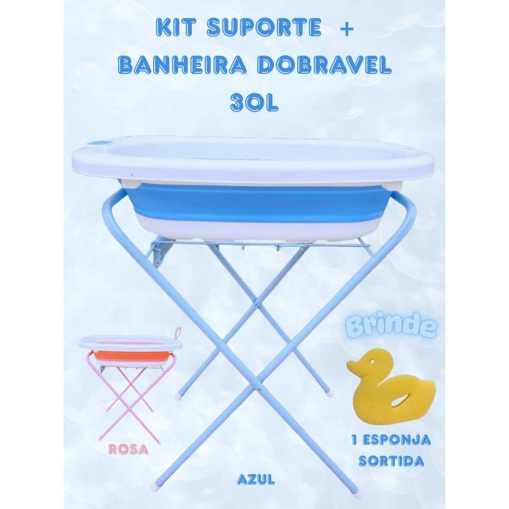 Banheira de Bebe Dobrável 30L com Suporte Resistente Compacto Leve Banheira Infantil Design Anatômico